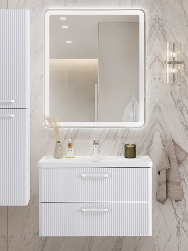 BelBagno Тумба с раковиной Due 80 подвесная Bianco Lucido ручки Белые – картинка-7