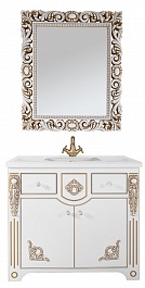 Водолей Мебель для ванной "Версаль 95" белая/золото, зеркало Версаль в раме – фотография-1