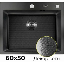 Hoffger Мойка для кухни 6050T Black декор соты – фотография-2
