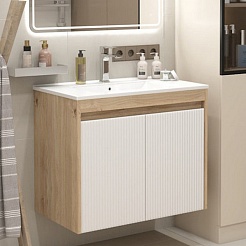 Teymi Тумба с раковиной Netta 75 Волна подвесная дуб/белый – фотография-4