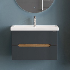 Onika Тумба под раковину Айленд 80 подвесная графит/дуб крафт – фотография-5