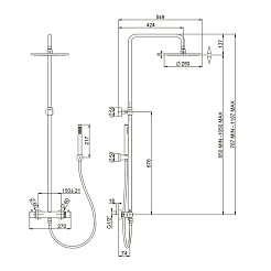 Paini Система душевая Cox 78PQ689TH 250 мм, с термостатом глянцевый, черный глянцевый PVD (PQ) – фотография-3