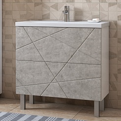 Vigo Мебель для ванной Geometry 2-800 белая/бетон – фотография-3