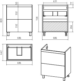 Misty Тумба с раковиной Атлантик 70 2 ящика серый камень – фотография-4