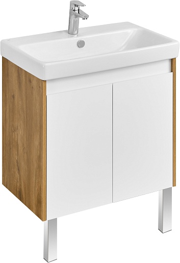 Акватон Тумба с раковиной Сканди Doors 70 белая/дуб рустикальный – фото-1