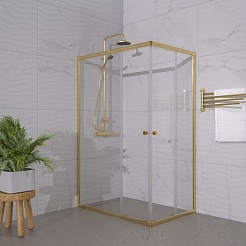 Triton Душевой уголок Вента-Голд 120x80 стекло прозрачное профиль золото – фотография-3