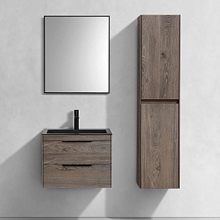 Vincea Тумба с черной кварцевой раковиной Chiara 2D 60 подвесная дуб темный – фотография-7