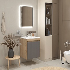 Teymi Тумба с раковиной Netta 50 Волна подвесная дуб/графит – фотография-12