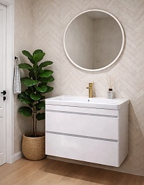 Vivon Тумба с раковиной Atwood 80 подвесная белая матовая – фотография-18