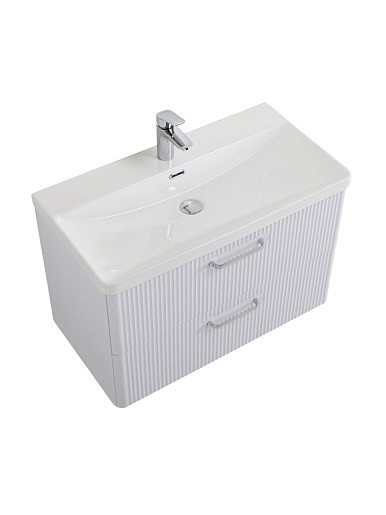 BelBagno Тумба с раковиной Due 80 подвесная Bianco Lucido ручки Хром полированный – фотография-6