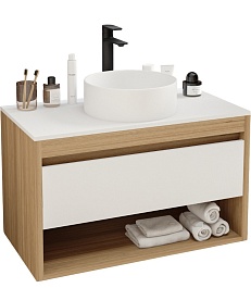Teymi Тумба с раковиной Ritta 85 дуб эврика/белый матовый T60531 раковина T50106 – фотография-1