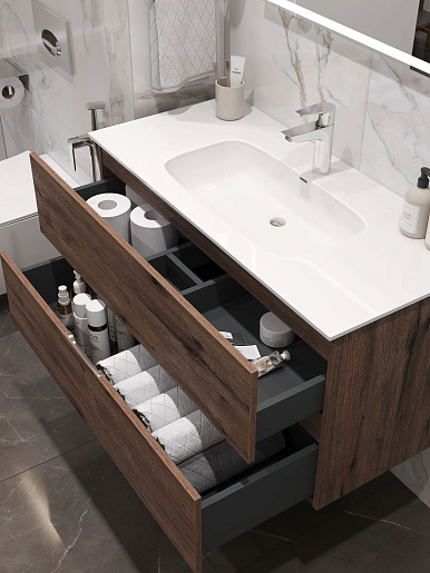 Aquanet Тумба с раковиной Алвита New 100 Flat подвесная дуб веллингтон табак – фотография-4