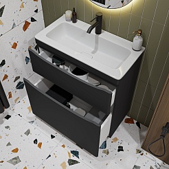 Vivon Тумба под раковину Ostin 70 напольная черная матовая – фотография-8