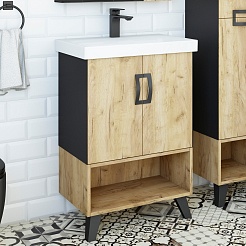 Sanflor Тумба с раковиной Выборг 60/2 дуб крафт золотой/черная – фотография-2