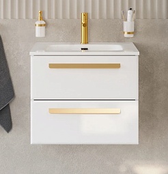 Cezares Тумба с раковиной Eco Cer-N 60 bianco opaco CZR-8095-60 ручки сатиновое золото – фотография-1