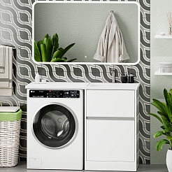 Misty Мебель для ванной с раковиной под стиральную машину Ингрид 120 R белая – фотография-1