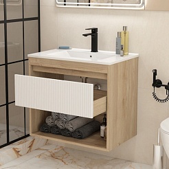 Teymi Тумба с раковиной Vitra 70 Волна подвесная дуб/белый – фотография-5