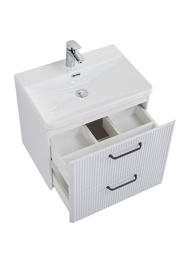 BelBagno Тумба с раковиной Due 60 подвесная Bianco Lucido ручки Матовый тёмный никель – фотография-8