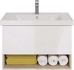 Dreja Тумба под раковину Perfecto 90 подвесная белая/дуб эврика – фотография-2