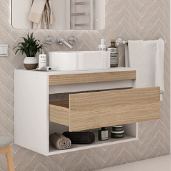 Teymi Тумба с раковиной Ritta 75 Lori 50 подвесная белый/дуб – фотография-5