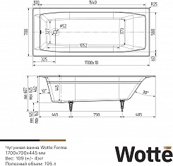 Wotte Ванна чугунная Forma 170х70 – фотография-3