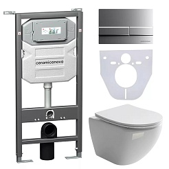 Ceramicanova Подвесной унитаз Balearica Rimless с шумоизоляционной панелью CN1000 с системой инсталляции Envision кнопка Round белая – фотография-1