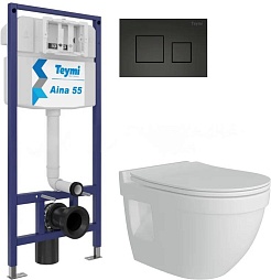 Teymi Унитаз подвесной Vitra Pro T40806 с инсталляцией Aina 1220067 с кнопкой Kati T70702BM – фотография-1