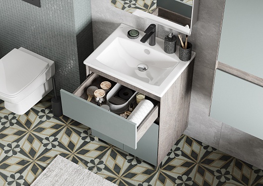 Акватон Тумба под раковину Форест 60 дуб рошелье/сумеречный голубой – картинка-7