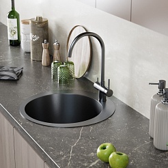 Mixline Мойка настольный монтаж D50 (3,0) выпуск 3 1/2 круглая чёрный графит – фотография-5