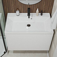 Vivon Тумба под раковину Kristi 80 подвесная белая матовая рифленая – фотография-3