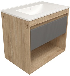 Teymi Тумба с раковиной Vitra 70 Волна подвесная дуб/графит – фотография-1