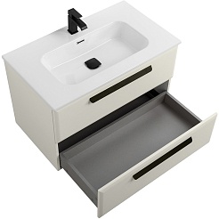 Cezares Тумба с раковиной Eco Cer-N 80 брашированная альпака CZR-8095-80 ручки матовые чёрные – фотография-2