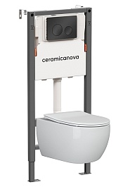 Ceramicanova Подвесной унитаз Play Rimless с системой инсталляции Balance кнопка Circle черный матовый – фотография-1