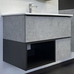 Comforty Тумба с раковиной Франкфурт 75 подвесная бетон светлый/черная – фотография-1