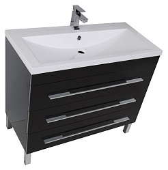 Aquanet Тумба с раковиной Верона 100 напольная, ящики, черная – фотография-2