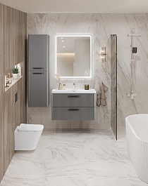 BelBagno Тумба с раковиной Due 80 подвесная Сатин ручки Матовый тёмный никель – фотография-13