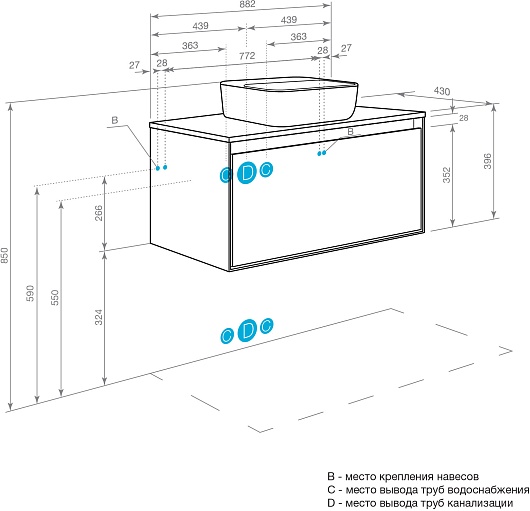 Акватон Тумба с раковиной и белой столешницей Либерти 90 Mila 40 белая/дуб эльвезия – картинка-9