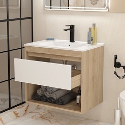 Teymi Тумба с раковиной Vitra 70 подвесная дуб/белый – фотография-5