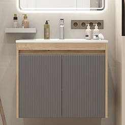 Teymi Тумба с раковиной Netta 75 Волна подвесная дуб/графит – фотография-3