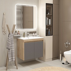 Teymi Тумба с раковиной Netta 75 Волна подвесная дуб/графит – фотография-12