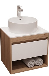 Teymi Тумба с раковиной Ritta 55 дуб эврика/белый матовый подвесная T60519 раковина T50104 – фотография-1