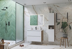 Зов Тумба с раковиной Дион 100 подвесная матовая белая/дуб – фотография-9