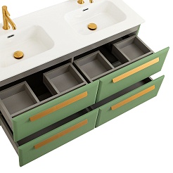 Cezares Тумба с раковиной Eco Cer-N 120 с 4 ящиками фисташковый софт CZR-8095-120-2 ручки сатиновое золото – фотография-3
