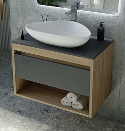 Teymi Тумба с раковиной Ritta 75 дуб эврика/графит матовый подвесная T60525 раковина T50802 – фотография-1