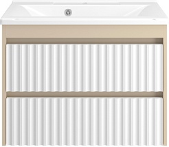 Brevita Тумба под раковину Balaton 75 подвесная белая/бежевая – фотография-1