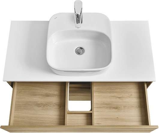 Акватон Мебель для ванной с белой столешницей Либерти 100 Одри Soft дуб эльвезия – картинка-5