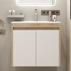 Teymi Тумба с раковиной Netta 70 Волна подвесная дуб/белый – фотография-3