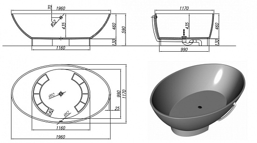 Kolpa San Ванна Tristan FS 196x117 BLACK & WHITE – картинка-3