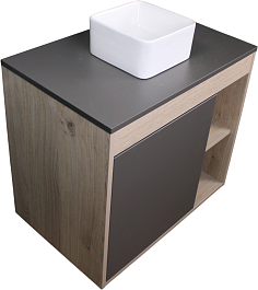Teymi Тумба с раковиной Nura 80 Helmi Mini 24 подвесная дуб/графит – фотография-1