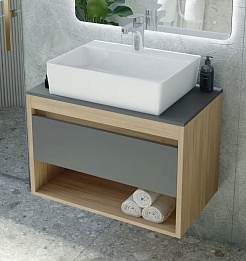 Teymi Тумба с раковиной Ritta 75 дуб эврика/графит матовый подвесная T60525 раковина T50005 – фотография-1